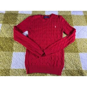 Polo Ralph Lauren Red Cable Knit Cotton Crew Neck Sweater Womens Small SP